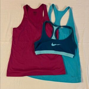 Nike DRI-FIT Women’s tank tops and sports bra. One large and One medium tank.